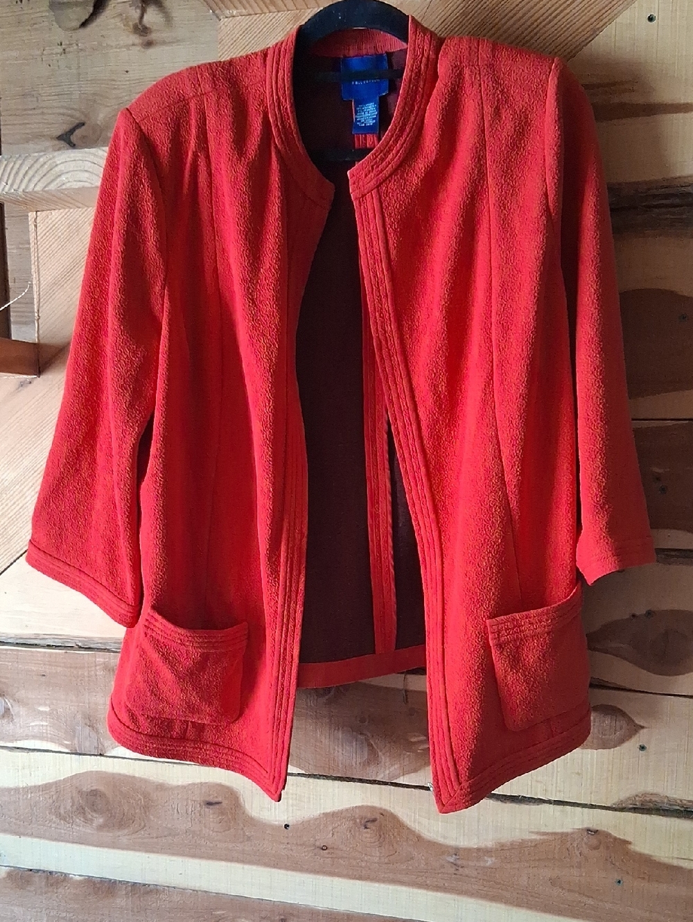 Womens Doncaster Plus Size Vibrant Red Textured Open-Front Jacket